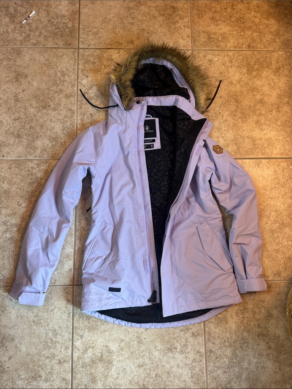 Volcom Lavender Ski Jacket with Faux Fur Trim Hood